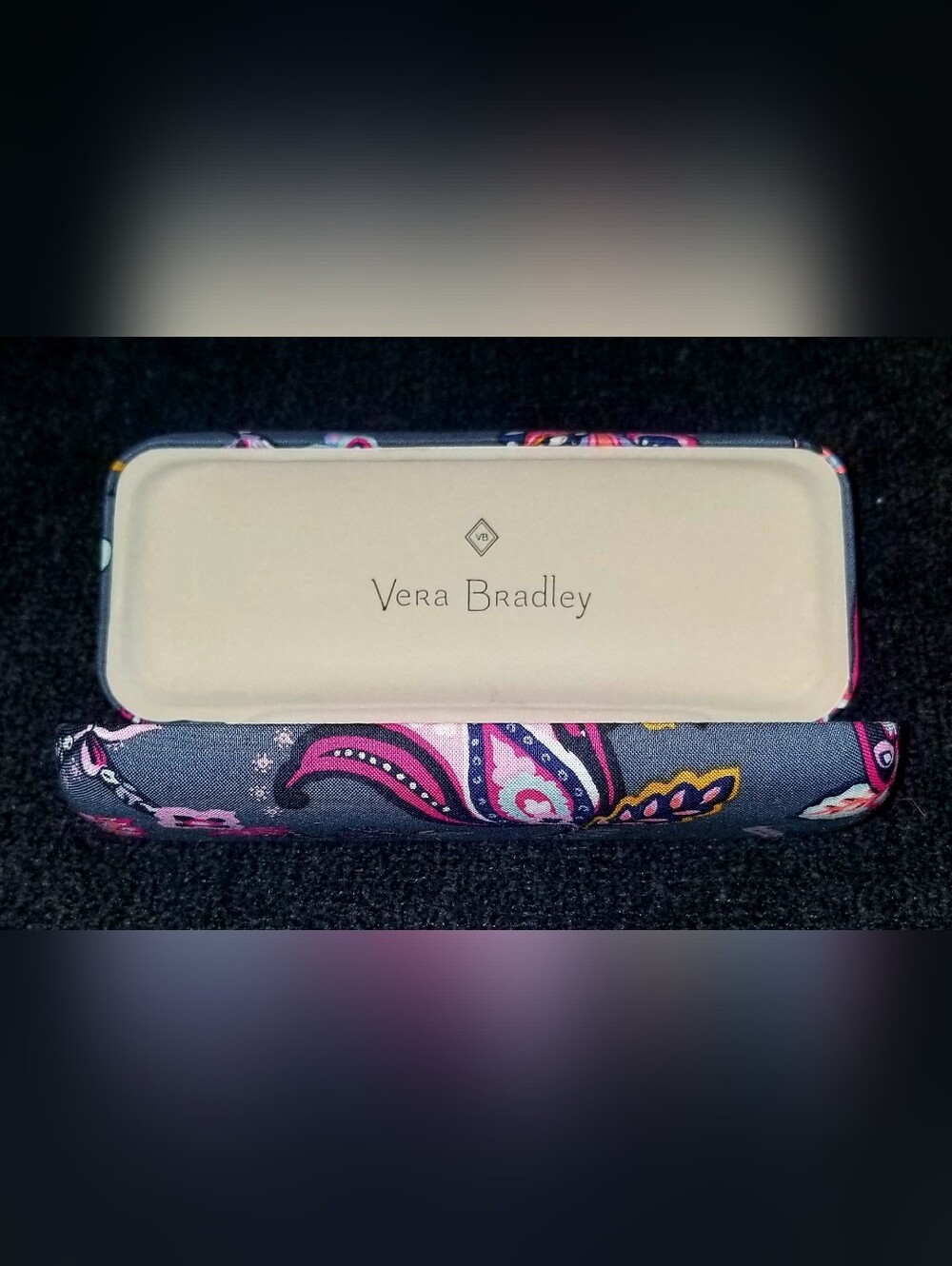 Vera Bradley Grey Paisley Eyeglass Case with Pink and Light Blue Accents